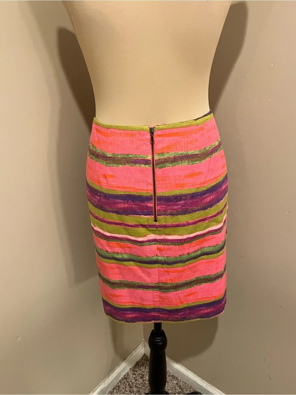 Ann Taylor Pink, Purple & Green Striped Mini Skirt